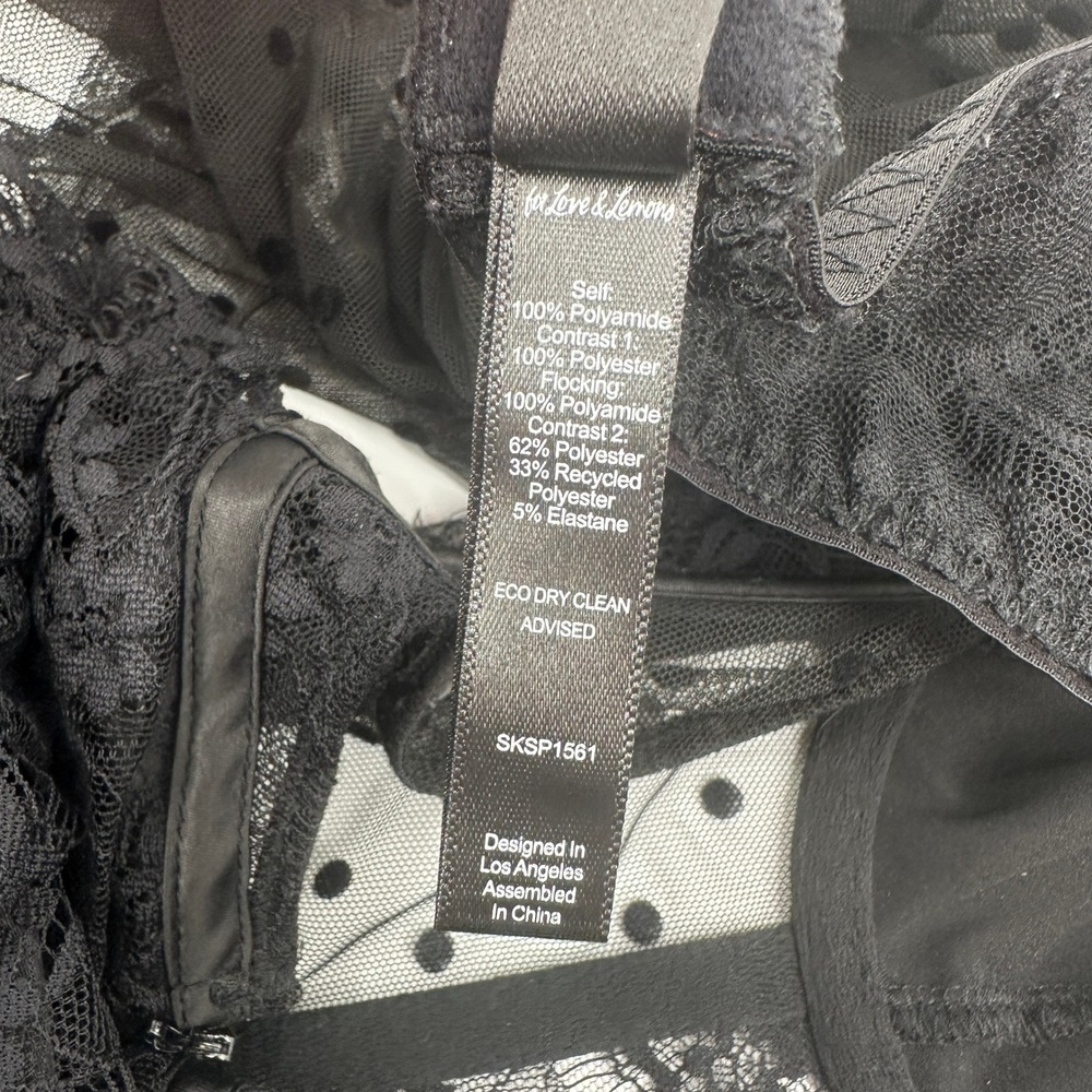 For Love & Lemons Black Lace Polka Dot Corset Sheer Ruched Mini Dress Womens L - Picture 8 of 11